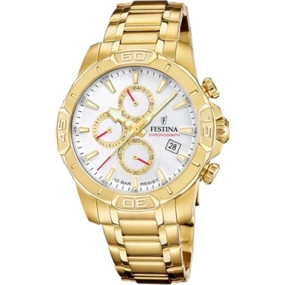 Afbeelding van Festina F20705/1 Heren Horloge Chronograaf Mineraalglas Roestvrijstaal/Leer Quartz Gesp 10 ATM (zwemmen)