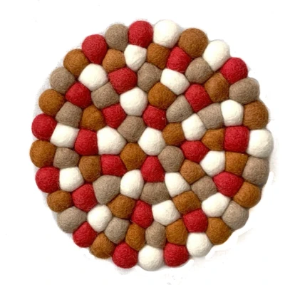 Afbeelding van Onderzetter Vilt Bolletjes Wit, Oranjebruin, Beige, Rood 20cm Fairmade