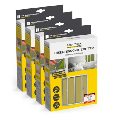 Afbeelding van EASYmaxx Insect Protect 4 stuks vliegengaas voor ramen met magnetische bevestiging, op maat te snijden, tot 150 x 180 cm, eenvoudige montage