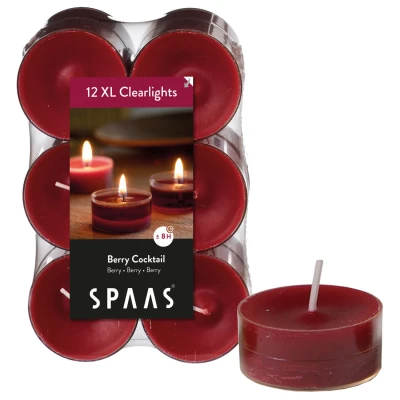 Afbeelding van Spaas Theelichten Clearlights Berry Cocktail Branders Ø56x21 mm Wijnrood 12 stuks Ca. 8 H