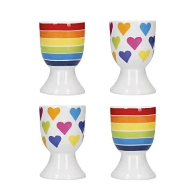 Afbeelding van Kitchencraft Eierdopje van keramiek met harten en regenboogstrepen
