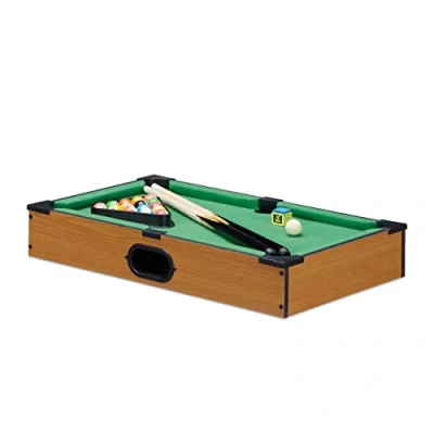 Afbeelding van Relaxdays pooltafel met accessoires poolbiljart hout look mini pool tafel 51x31 cm