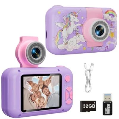 Afbeelding van ARNSSIEN camera voor kinderen van 3 tot 12 jaar, digitale peuters, kerst en verjaardagscadeaus kinderen, selfie videocamera met 32 GB TF kaart