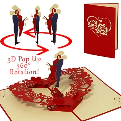 Afbeelding van LINPOPUP, N34 Bruiloft pop up kaart, huwelijkscadeau voor echtpaar, huwelijksuitnodiging, felicitatiekaart, 3D vouwkaart, dansend bruidspaar,