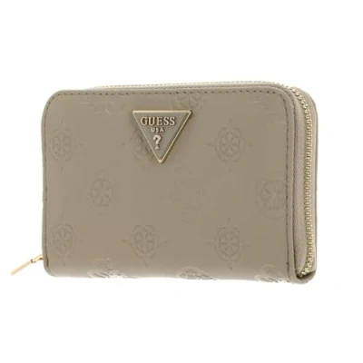 Afbeelding van Guess Jena SLG Medium Zip Around Dames Portemonnee Taupe Logo