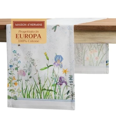 Afbeelding van Tafelloper 50 cm x 150 cm, 100% katoen, decoratieve, wasbare paastafelloper voor keuken, feest, bruiloft, restaurant en camping, Fleurs De mei, lente/zomer