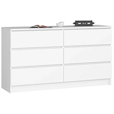 Afbeelding van AKORD Commode K 140 cm 6 (2 x 3) laden modern meubelstuk voor woonkamer eetkamer slaapkamer slaapkamerkast 138 77 40 gewicht 51 kg wit