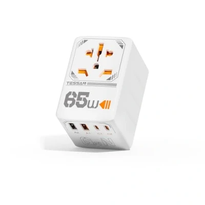 Afbeelding van TESSAN 65 W USB C adapter, snellaadadapter, wereldwijde reisstekkeradapter, 2 en A, reisadapter geschikt voor de EU, VS, VK