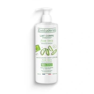 Afbeelding van EVOLUDERM Hydraterende lichaamsmelk aloë vera 500 ml 96% natuurlijke oorsprong veganistisch gemaakt in Frankrijk