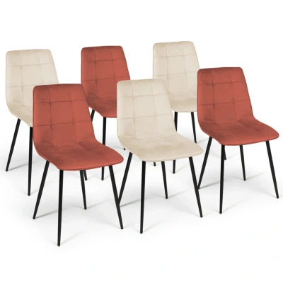 Image de Lot de 6 chaises MILA en velours mix color terracotta x3 et beige IDMarket