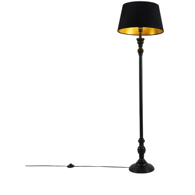 Afbeelding van QAZQA Vloerlamp met 45 cm kap zwart gouden binnenkant Classico