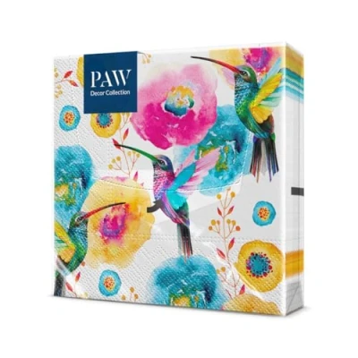 Afbeelding van PAW Serviette Papier 3 Plis (33 x 33 cm) I Lot de 20 Parfait pour les Anniversaires, Partys, Mariages, la Kommunion et Célébrations Décoration Table Colibri