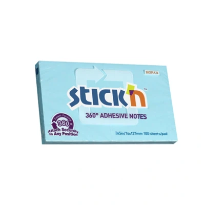 Image de Stick&#039;n bloc notes bord adhésif 360 degrés 76 x 127 mm (100 feuilles) bleu