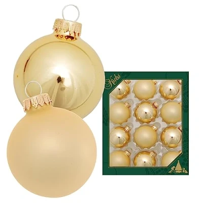 Afbeelding van Krebs Glas Lauscha Kerstdecoratie / kerstballen doos met 12 glanzende gouden glazen ballen een afmeting van 5 cm
