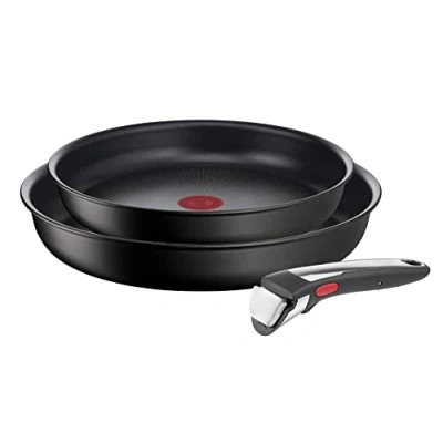 Afbeelding van Tefal Ingenio Unlimited On pannen Set van 2 + afneembare handgreep: 22 en 26 cm, verwisselbare handgreep, anti aanbakpannen, titanium coating, thermo signaal, zwart
