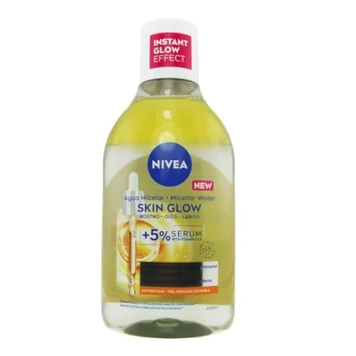Afbeelding van NIVEA Skin Glow Micellair Water 400 ml gezichtsreinigingsgel met 5% serum en aminozuur complex tonic gezicht ogen lippen make up remover olie vitamine C E