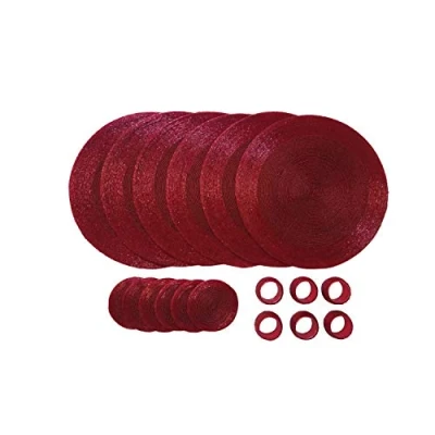 Image de Penguin Home® Ensemble de Sous Verres, Ronds Serviette et Sets Table Perles Verre 18 Pièces, Rouge