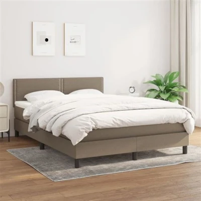 Image de vidaXL Sommier à lattes de lit avec matelas Taupe 140x200 cm Tissu