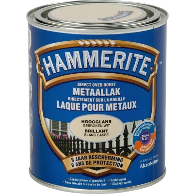 Afbeelding van Hammerite Metaallak Hoogglans Gebroken Wit 0.75L