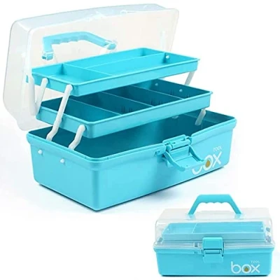 Afbeelding van 30,5 cm multifunctionele opbergdoos met 3 planken, sorteerdoos, organizerdoos, knutseldoos, naaidoos, medicijndoos, gereedschapskist, visdoos 2 planken (blauw)