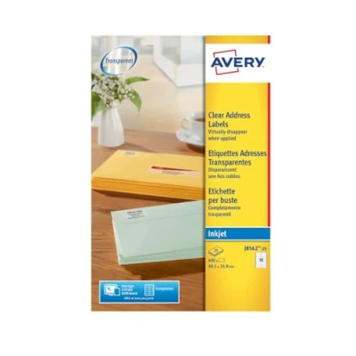 Afbeelding van Avery J8562 25 400 Inkjetetiketten 99,1 x 33,9 mm Transparant