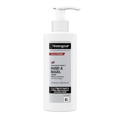 Afbeelding van Neutrogena Vochtinbrengende hand en nagelcrème (150 ml) met 4 in 1 verzorging voor mooie handen nagels, snel absorberende huidverzorging panthenol glycerine dispenser