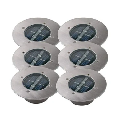 Afbeelding van Set van 6 moderne led vloerinbouwspots op zonne energie, rond, roestvrij staal/glas voor buiten