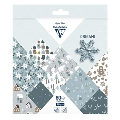 Afbeelding van Clairefontaine 95374C 60 vellen origami papier, 70 g/m², formaat 15 x cm, 30 verschillende kleurrijke motieven (2 per motief), creatieve vrije tijd voor volwassenen en kinderen,