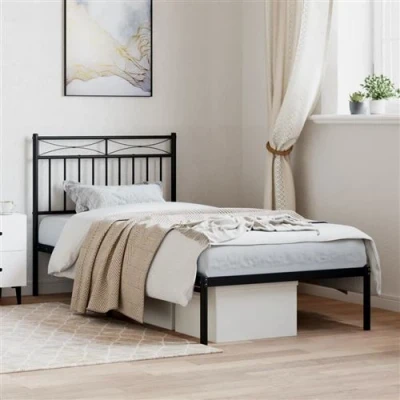 Afbeelding van vidaXL Bedframe met hoofdbord metaal zwart 90x200 cm