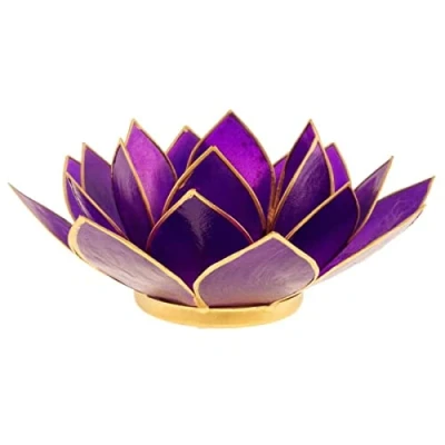 Afbeelding van Lotus sfeerlicht paars 7e chakra goudrand 13.5 cm S