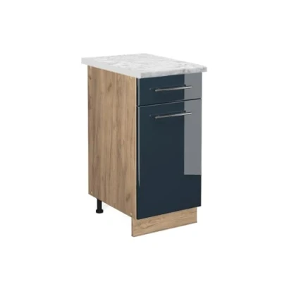 Afbeelding van Vicco Keukenonderkast Fame Line, Donkerblauw hoogglans/Krachtige eik goud, 40 cm , WB Marmer