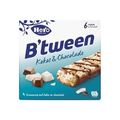 Afbeelding van Tussendoortje Hero B&#039;tween kokos chocolade 6pack reep 25gr