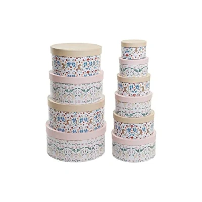 Afbeelding van Set van opstapelbare opbergboxen DKD Home Decor dieren Cirkelvormig Blommor Karton (37,5 x 37,5 x...