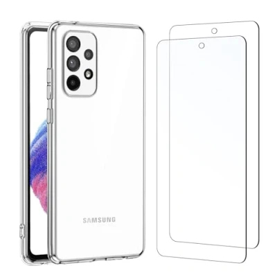 Afbeelding van NEW&#039;C Beschermhoes voor Samsung Galaxy A53 5G, hoge transparantie, siliconen, zachte TPU gel, 2 x displaybeschermfolie in gehard glas krasvast