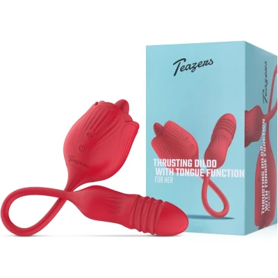 Afbeelding van Teazers Roos Vibrator met Stotende Dildo