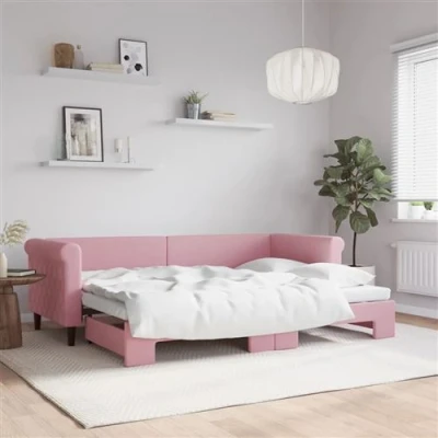 Afbeelding van vidaXL Slaapbank met onderschuifbed 80x200 cm fluweel roze