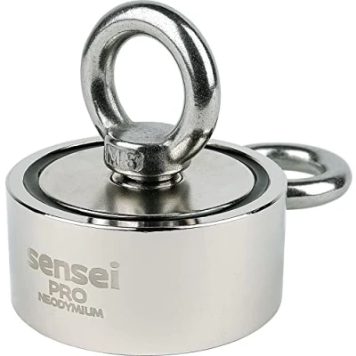 Afbeelding van Sensei magneet 150 kg, dubbelzijdige neodymium N52 met boven en zijhaak, Ø 6 x H 2,7 cm, zeer sterke voor thuis, werkplaats, watervissen