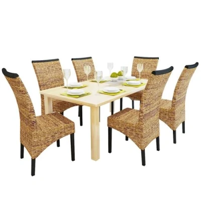 Afbeelding van vidaXL Eetkamerstoelen 6 st abaca en massief mangohout