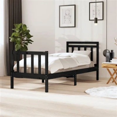Afbeelding van vidaXL Bedframe massief hout zwart 75x190 cm