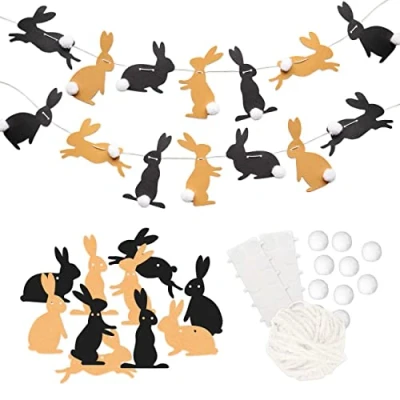 Afbeelding van Papierdrachen 10 m slinger Pasen decoratie hazen met pompon voor jongens meisjes en volwassenen, leuke decoratieve paasdecoratie, set van 14
