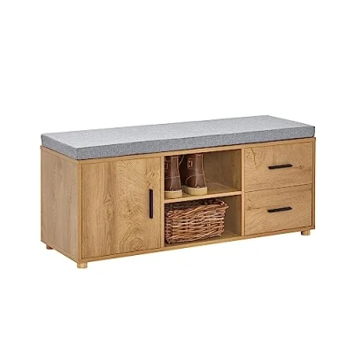 Afbeelding van SoBuy FSR148 N Schoenenbank met opbergruimte, smal, naturel, ca. 110 x 47 35 cm
