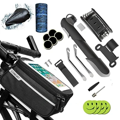 Afbeelding van Zzone 1 Bike Tool Kit,Bicycle Pump,Tyre Puncture Repair Kit,16 in Multifunction With Patch Kit,Mountain cycle Frame stuur Front Tube Pouch Bag.