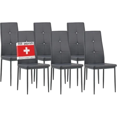 Afbeelding van Albatros eetkamerstoelen DIAMOND set van 6, Grijs Edele diamant look, Gestoffeerde stoel met kunstlederen bekleding, Modern stijlvol design aan de eettafel Keukenstoel of eetkamer hoge belastbaarheid