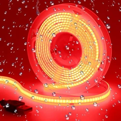 Afbeelding van GOMING DC 5 V USB COB ledstrip, rood, 620 nm, waterdicht, IP65, stroomvoorziening via USB, 2 m, 320 leds/m, flexibel, zelfklevend, verlichting voor woondecoratie