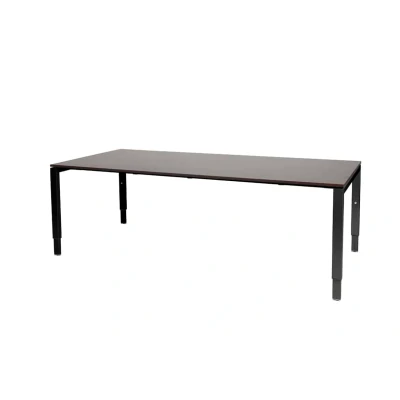 Afbeelding van Domino vergadertafel, hoogte instelbaar (62 85cm) met 220x100cm &#039;zwevend&#039; logan eiken 25mm blad en zwart (RAL9005) N poot frame