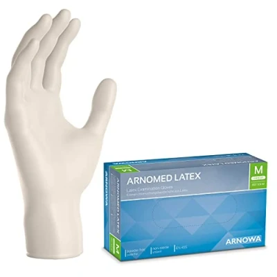Afbeelding van poedervrije ARNOMED latex handschoenen voor eenmalig gebruik M, 100 stuks/doos, wegwerphandschoenen, gebruik, verkrijgbaar in de maten XS, S, L &amp; XL