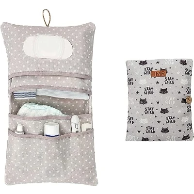 Afbeelding van luiertas met aankleedonderlegger, organizer en make uptas, 2 in 1, kleine voor onderweg, mama, luiers, crème, doekjes, babyorganizer (Fox)
