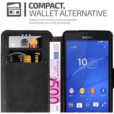 Afbeelding van Cadorabo Hoesje geschikt voor Sony Xperia Z3 COMPACT in MATT ZWART Beschermhoes Case Cover met standfunctie en kaartvak retrodesign