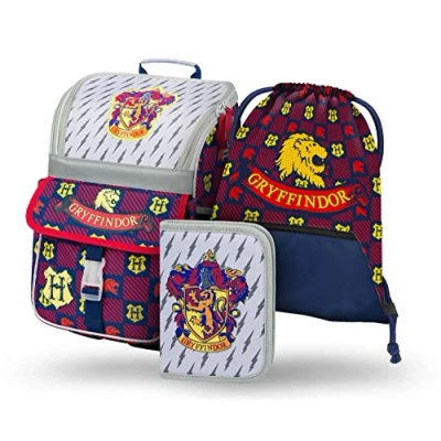 Afbeelding van Baagl Schooltas voor jongens en meisjes, 3 delige set Zippy 1e klas Basisschooltas met borstband Ergonomische schoolrugzak, Harry Potter Gryffindor,