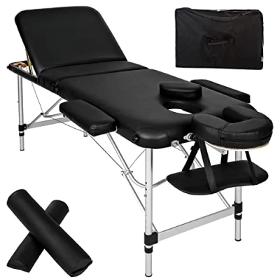 Afbeelding van tectake® 3 Zones massagetafel behandeltafel incl. rolkussens en draagtas zwart behandelbank opbergtas opvouwbaar